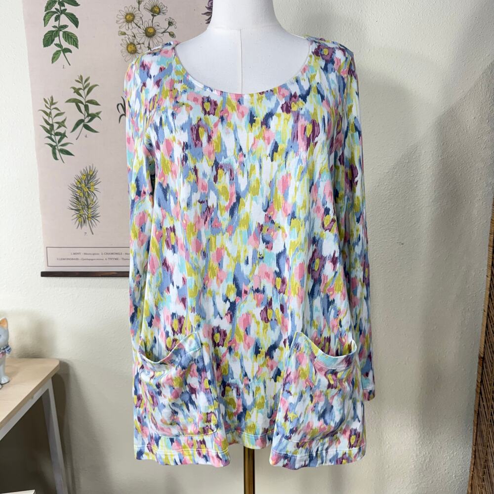 Pure J. Jill Multicolor Pockets Cotton Modal Tunic Top Artsy Boho Hippie LP